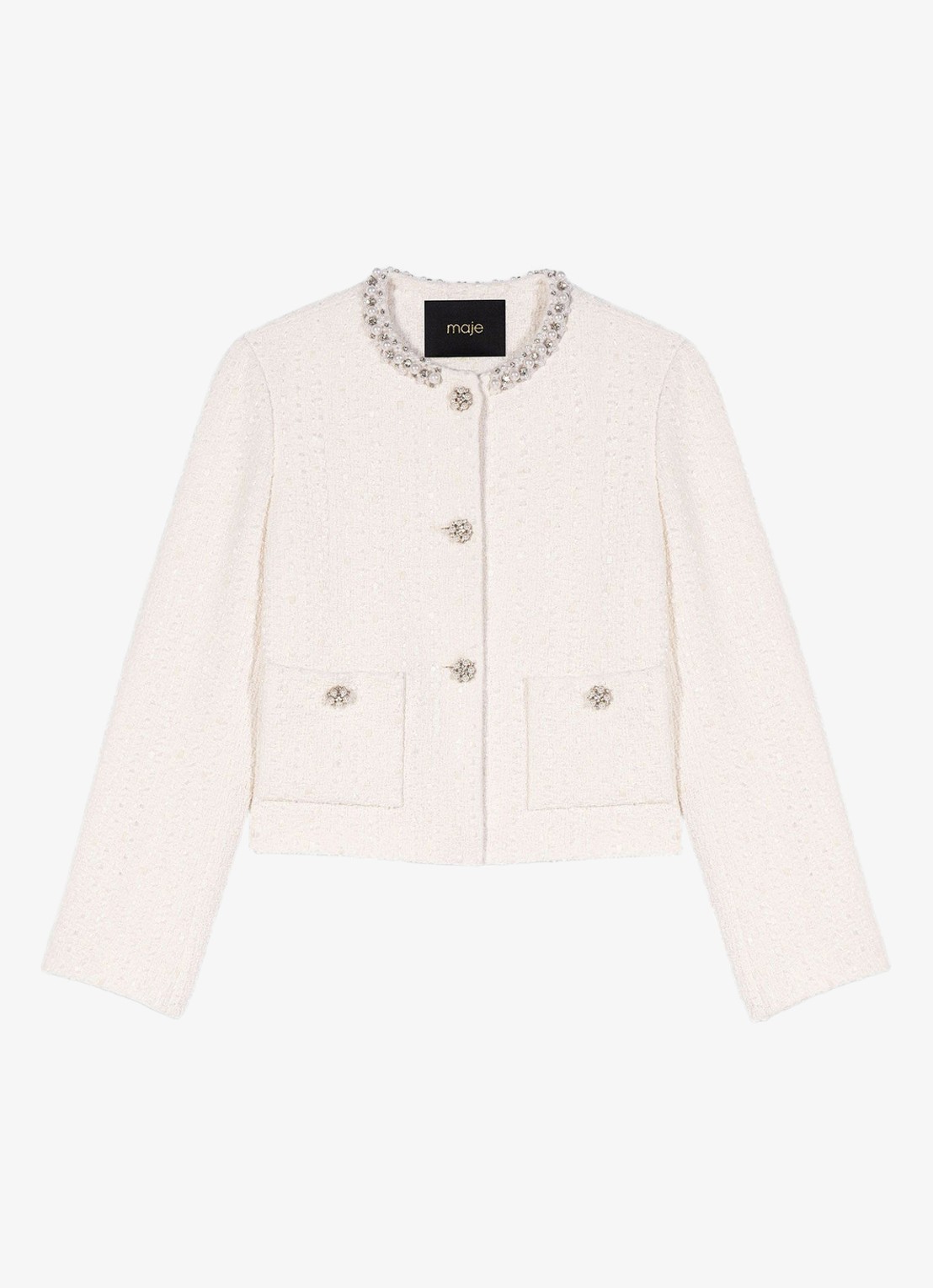 Maje Cropped blazer met tweed-look - voorkant 3 beige