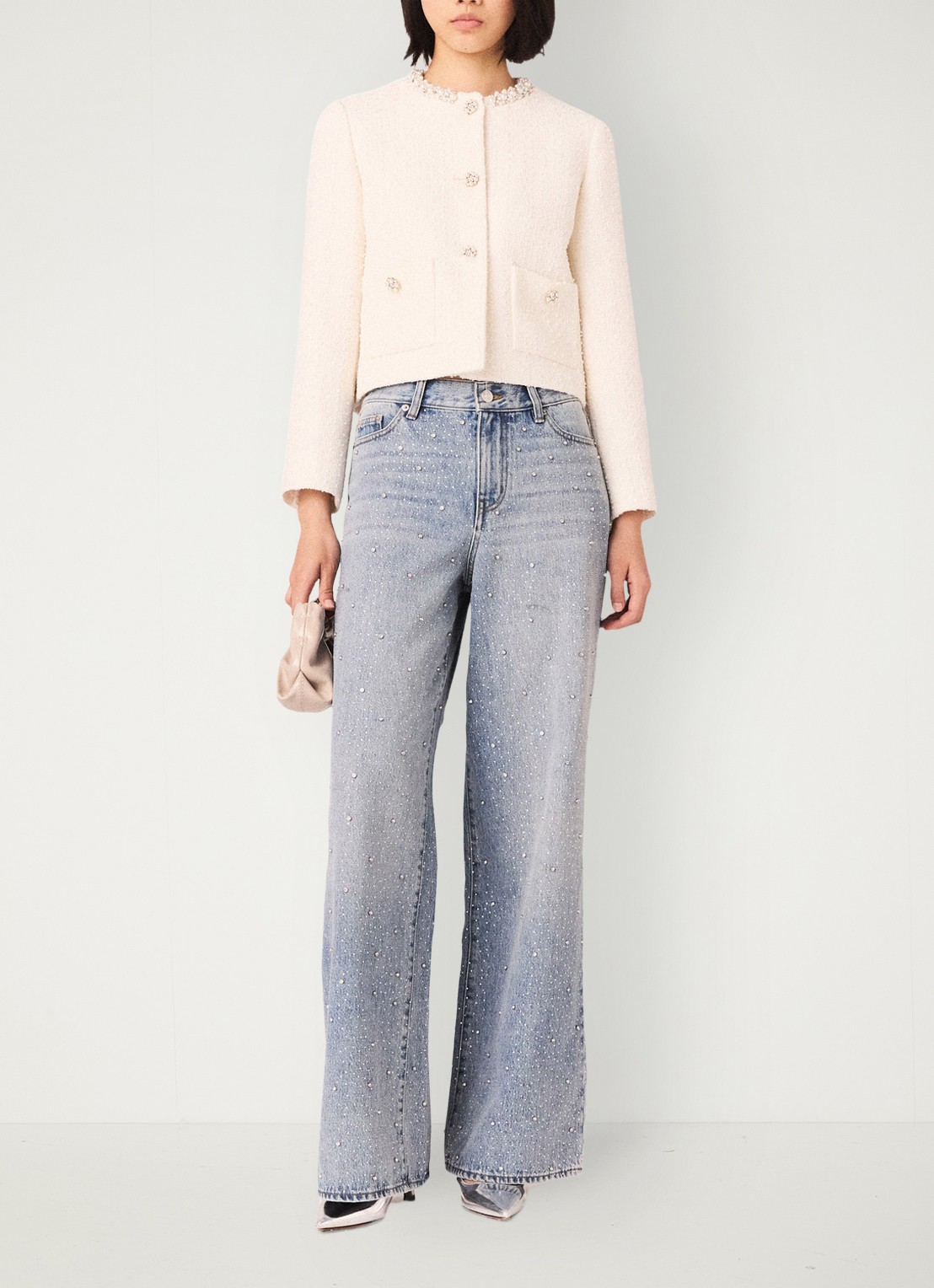 Maje Cropped blazer met tweed-look - voorkant 4 beige