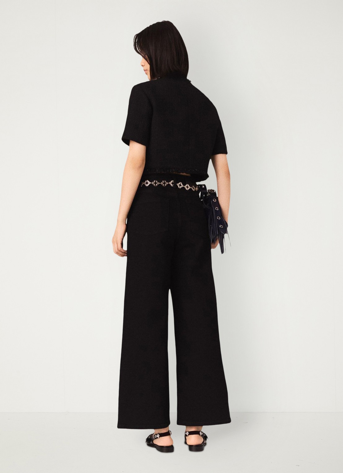 Maje Cropped blazer met tweed-look - achterkant 4 zwart