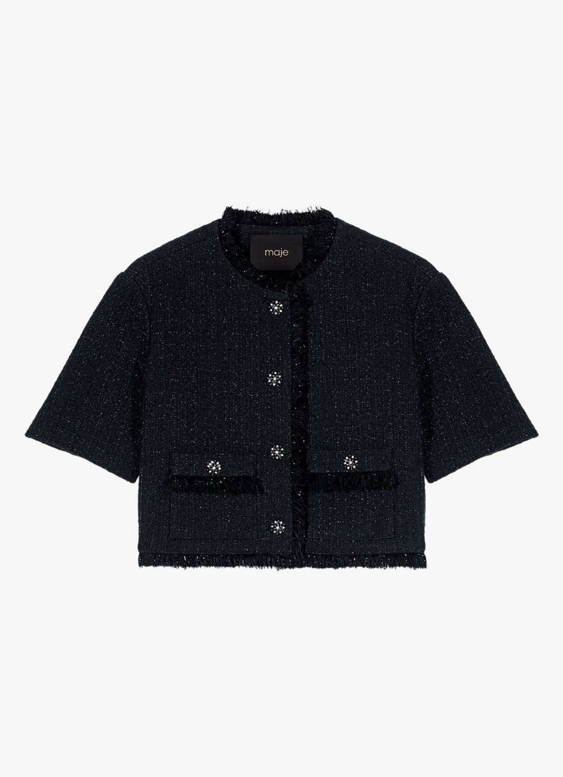 Maje Cropped blazer met tweed-look - voorkant zwart