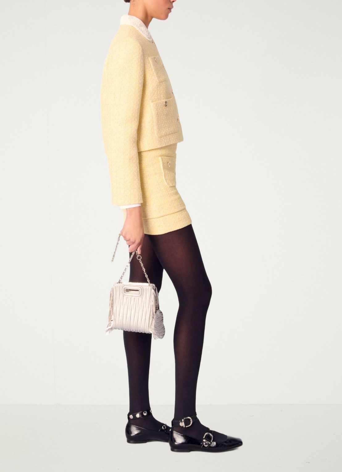 Maje Cropped blazer van bouclé - detail 5 lichtgeel