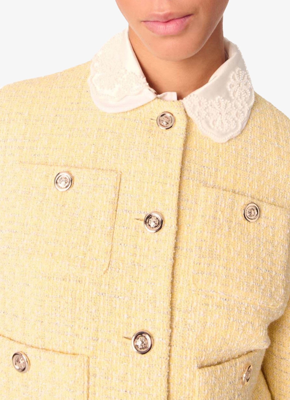 Maje Cropped blazer van bouclé - detail 6 lichtgeel