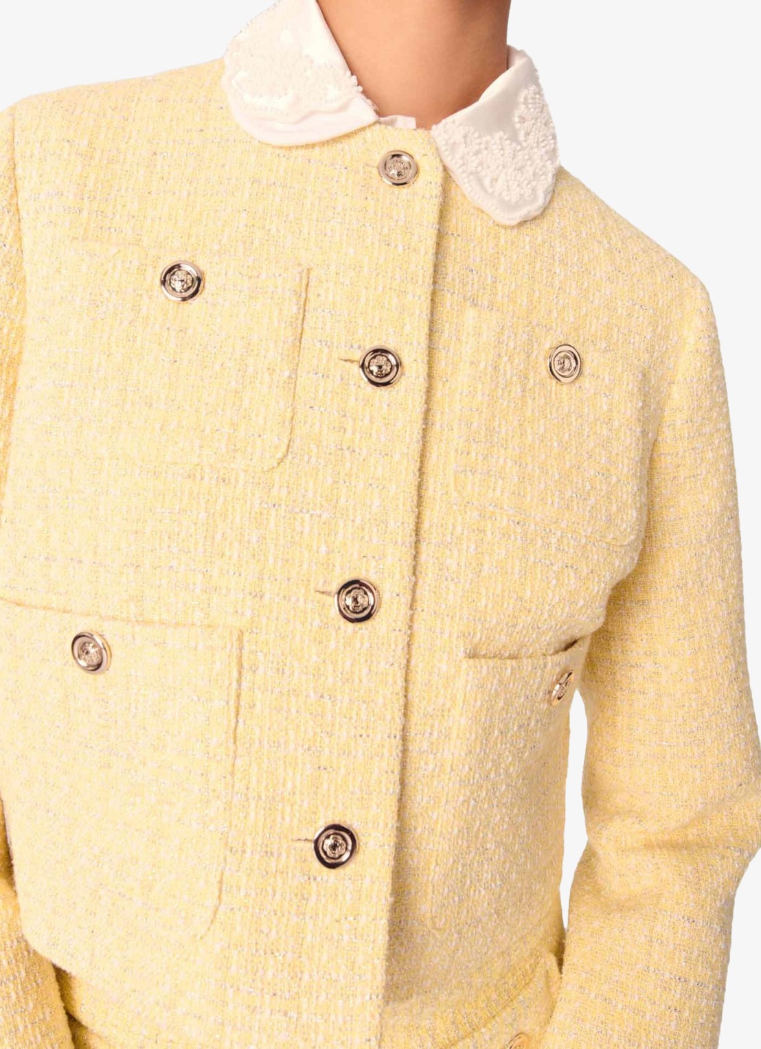 Maje Cropped blazer van bouclé - detail 7 lichtgeel
