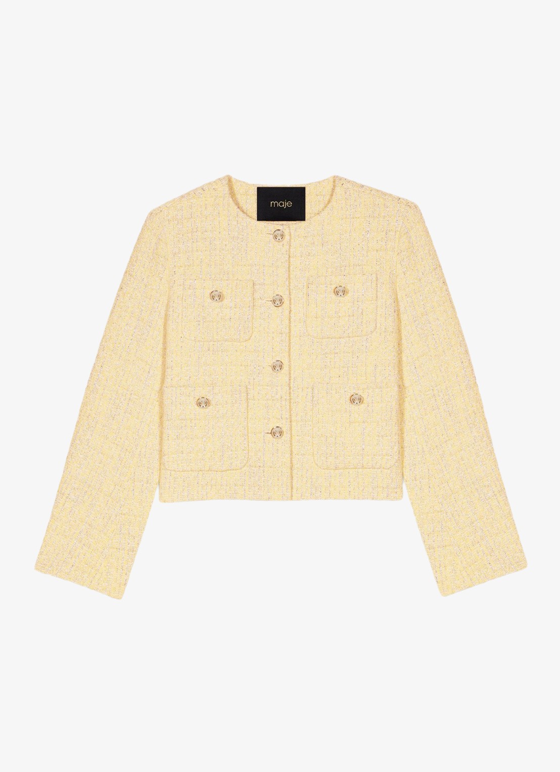 Maje Cropped blazer van bouclé - voorkant 2 lichtgeel