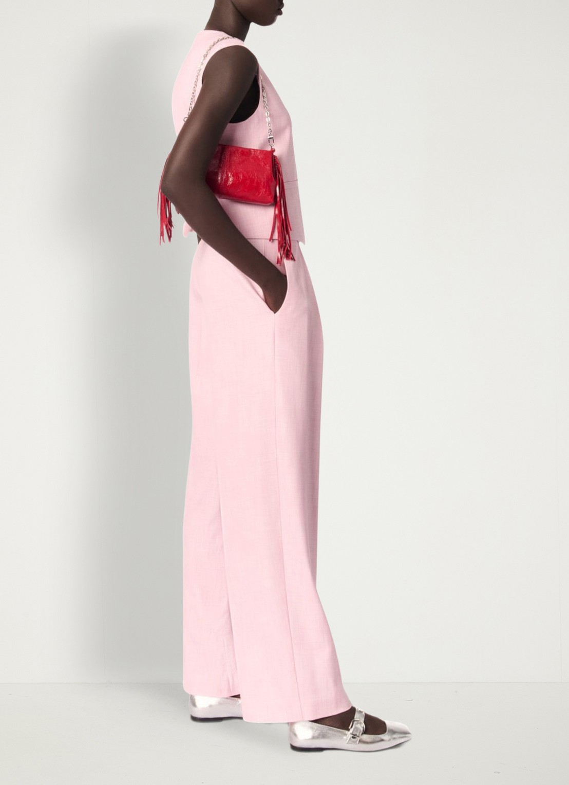 Maje Cropped gilet met gemêleerd dessin - detail 4 roze