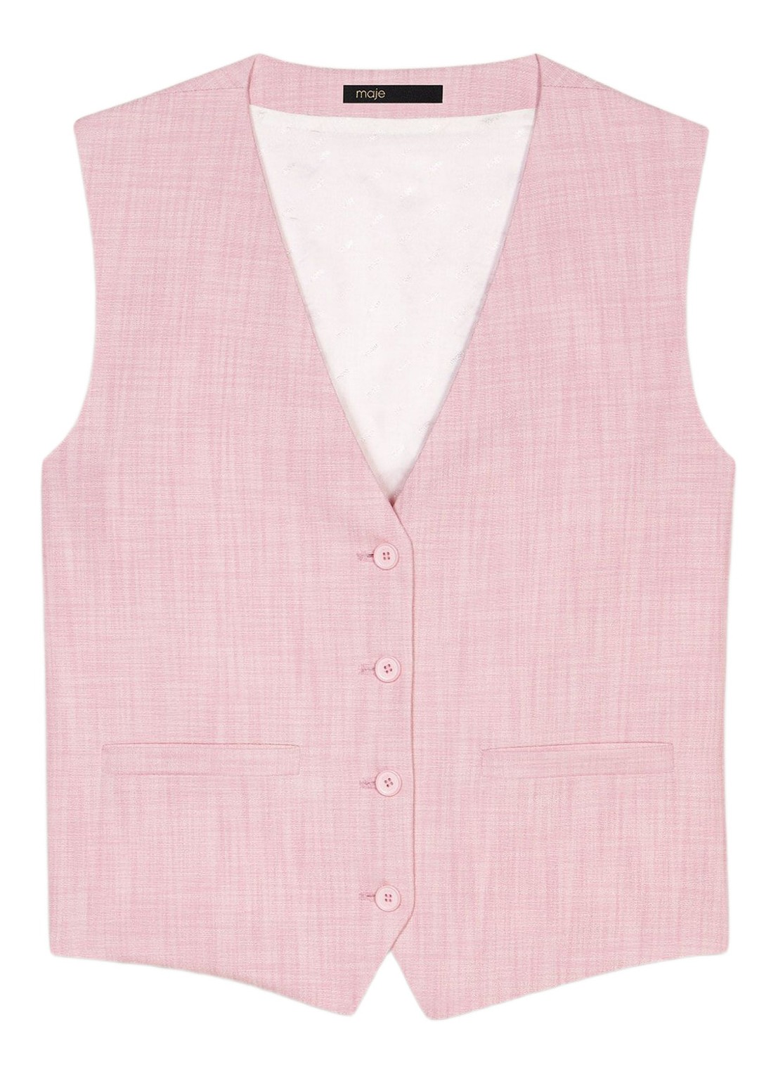 Maje Cropped gilet met gemêleerd dessin - voorkant roze