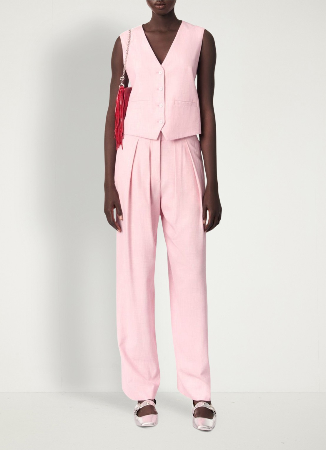 Maje Cropped gilet met gemêleerd dessin - voorkant 2 roze