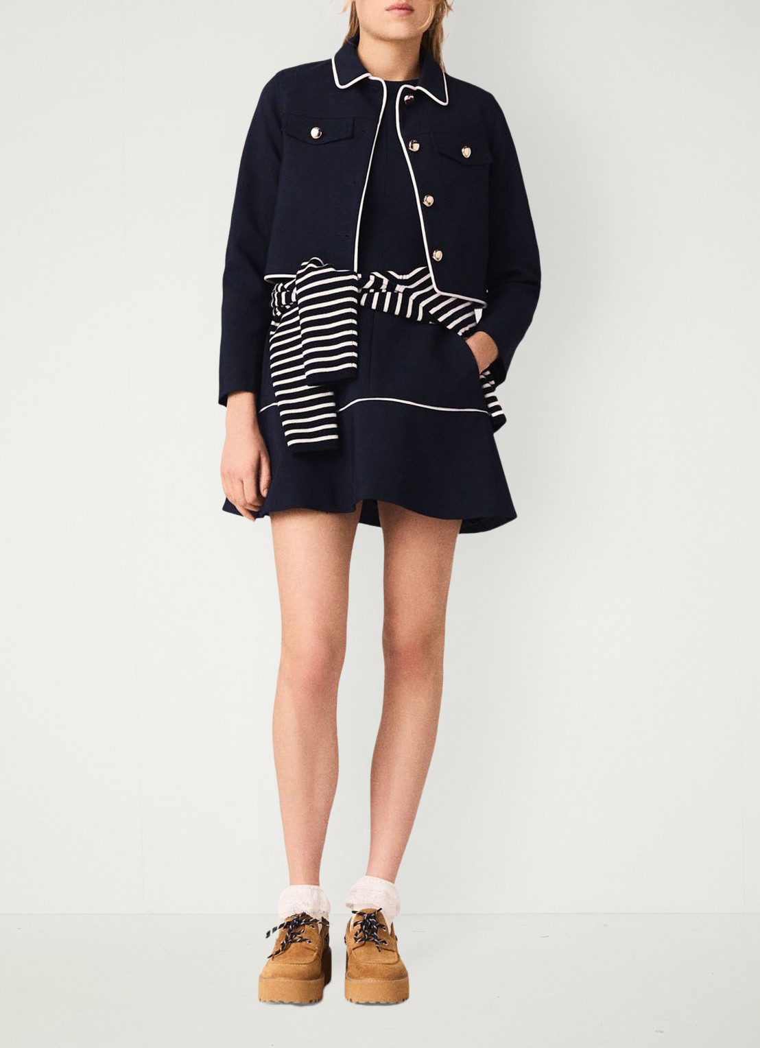 Maje Cropped jack met  borstzakken - voorkant 6 blauw