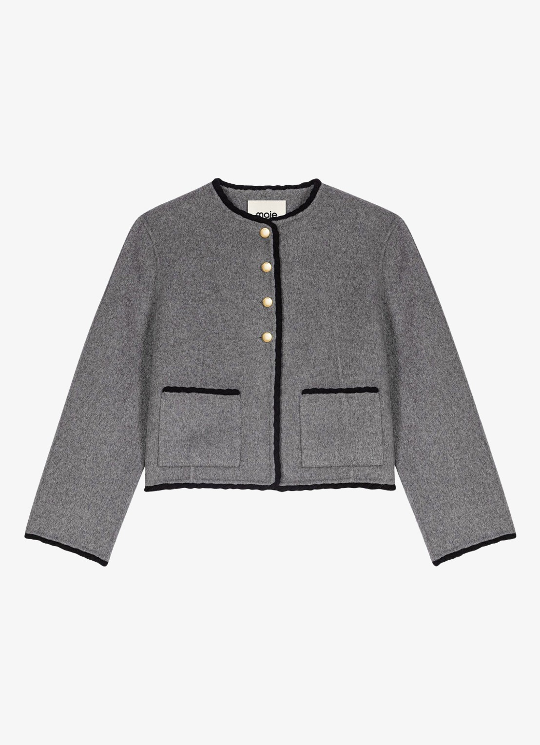 Maje Cropped jack met ronde hals - voorkant light grey / grijs