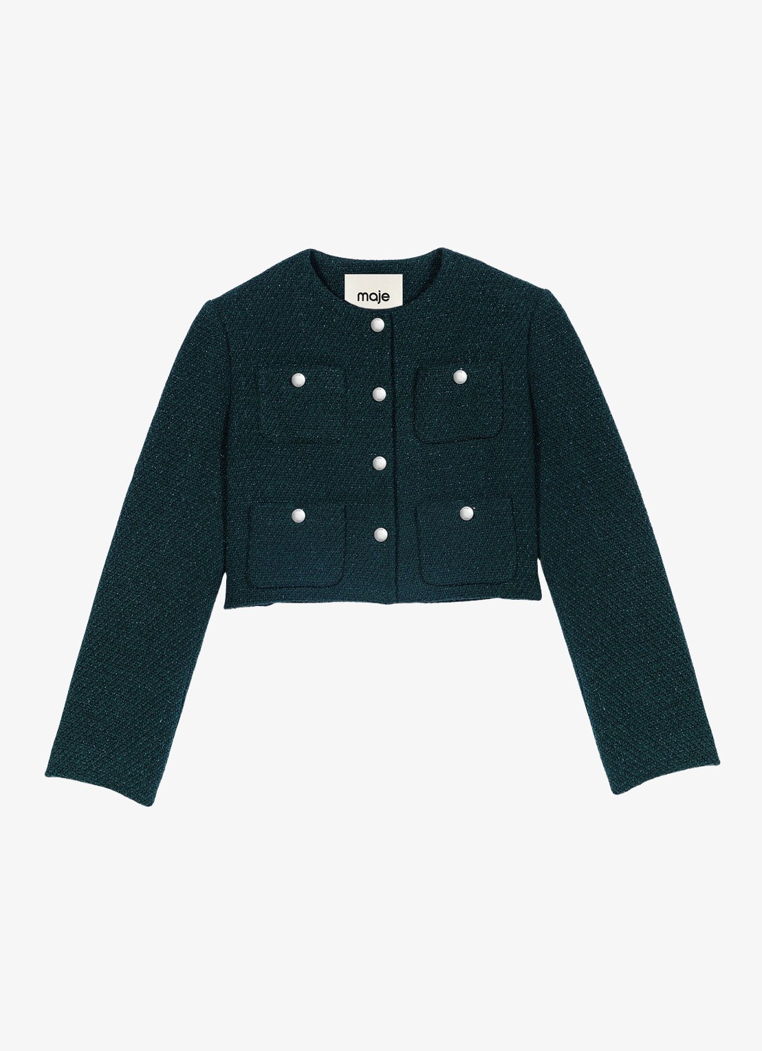 Maje Cropped jack met tweed-look - voorkant 6 groen