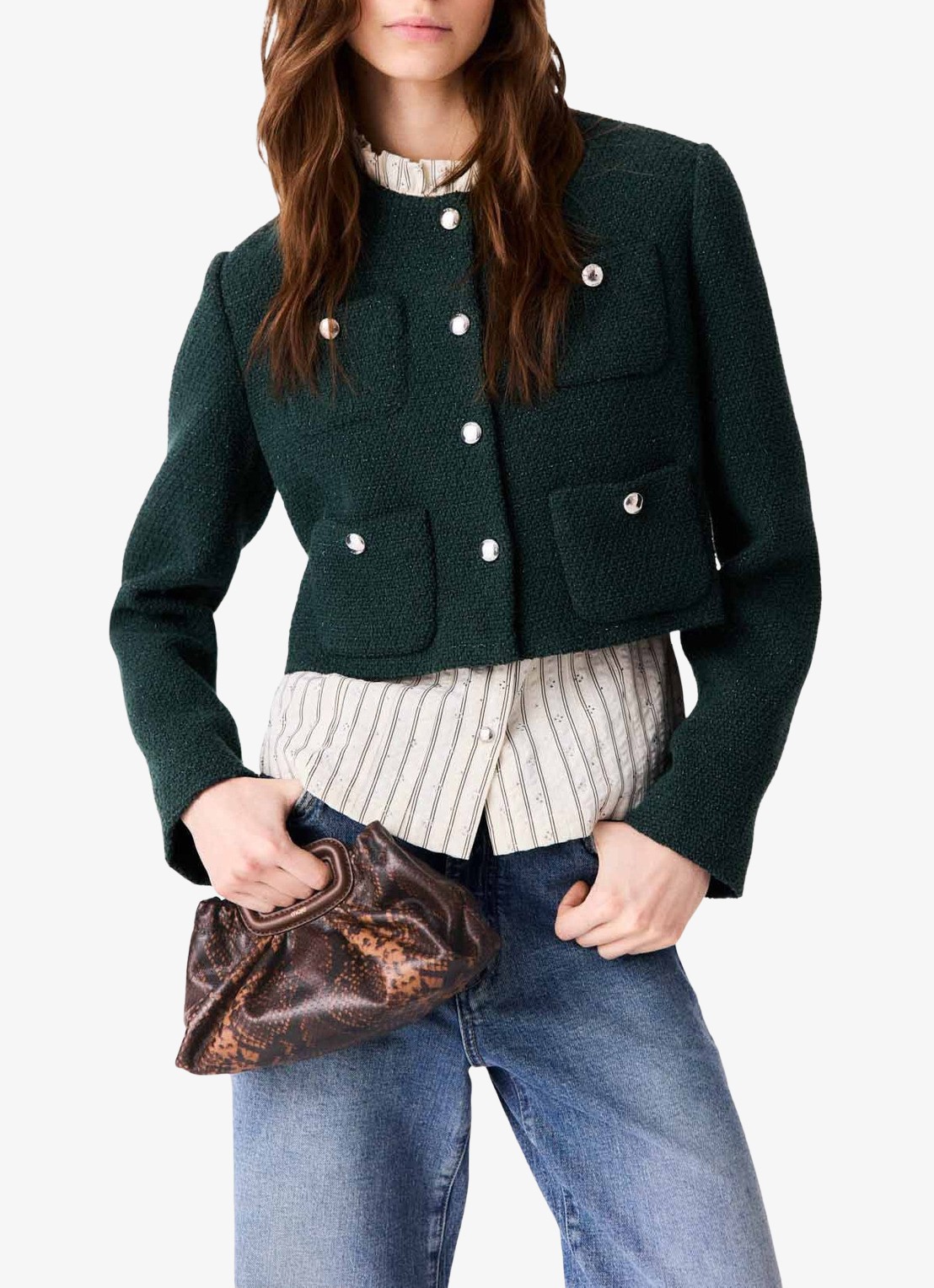 Maje Cropped jack met tweed-look - detail 2 groen