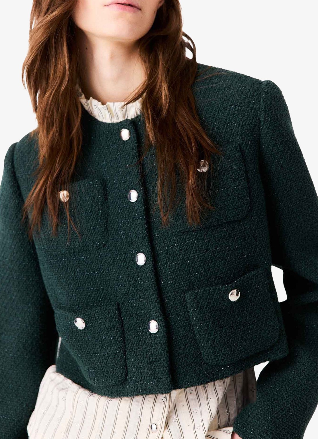 Maje Cropped jack met tweed-look - detail 4 groen