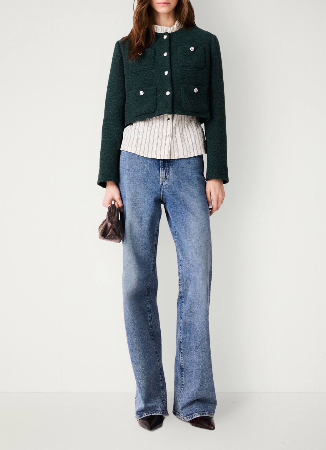 Maje Cropped jack met tweed-look - voorkant 7 groen