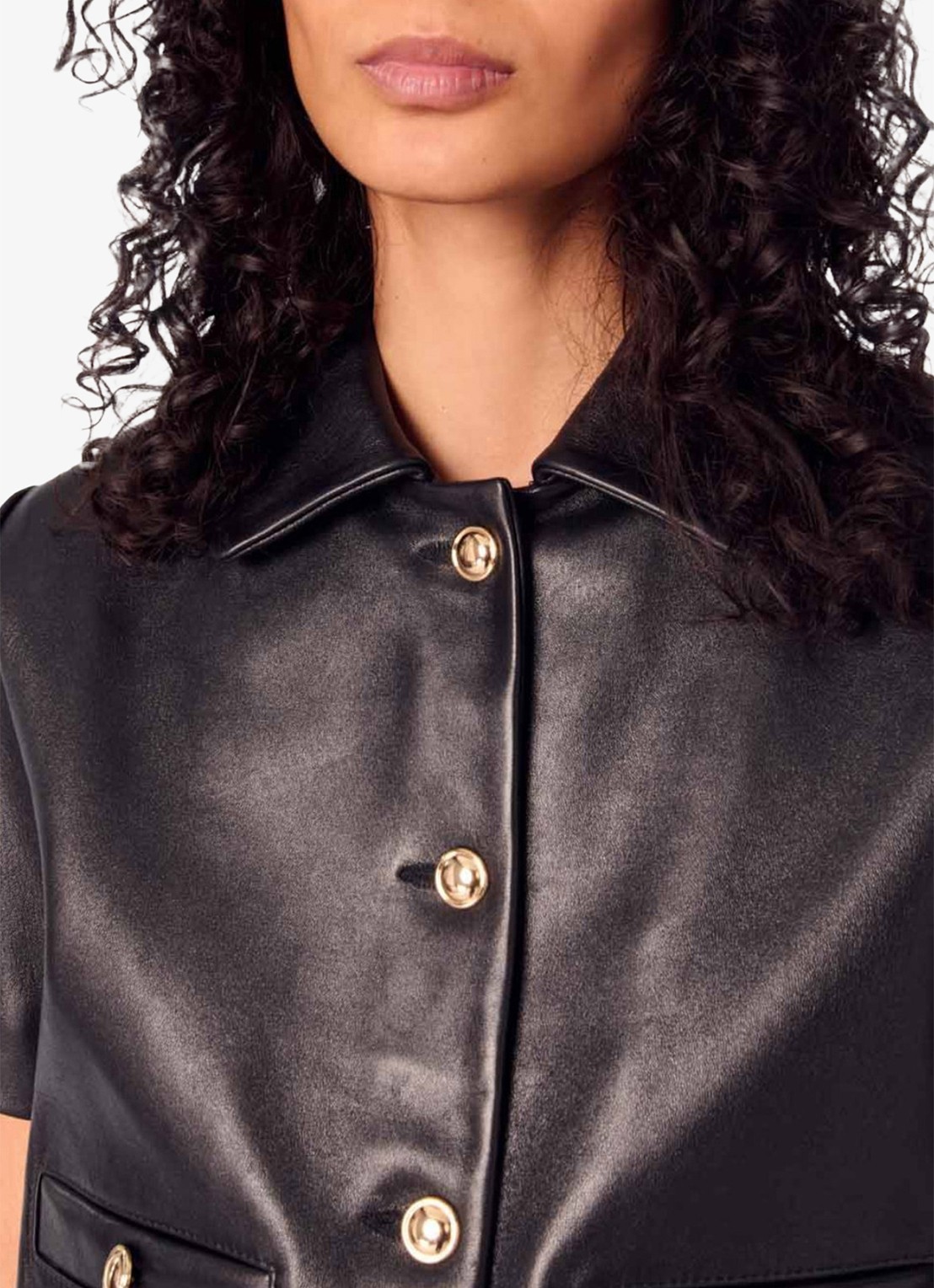 Maje Cropped jack van leer met steekzakken - detail 6 zwart