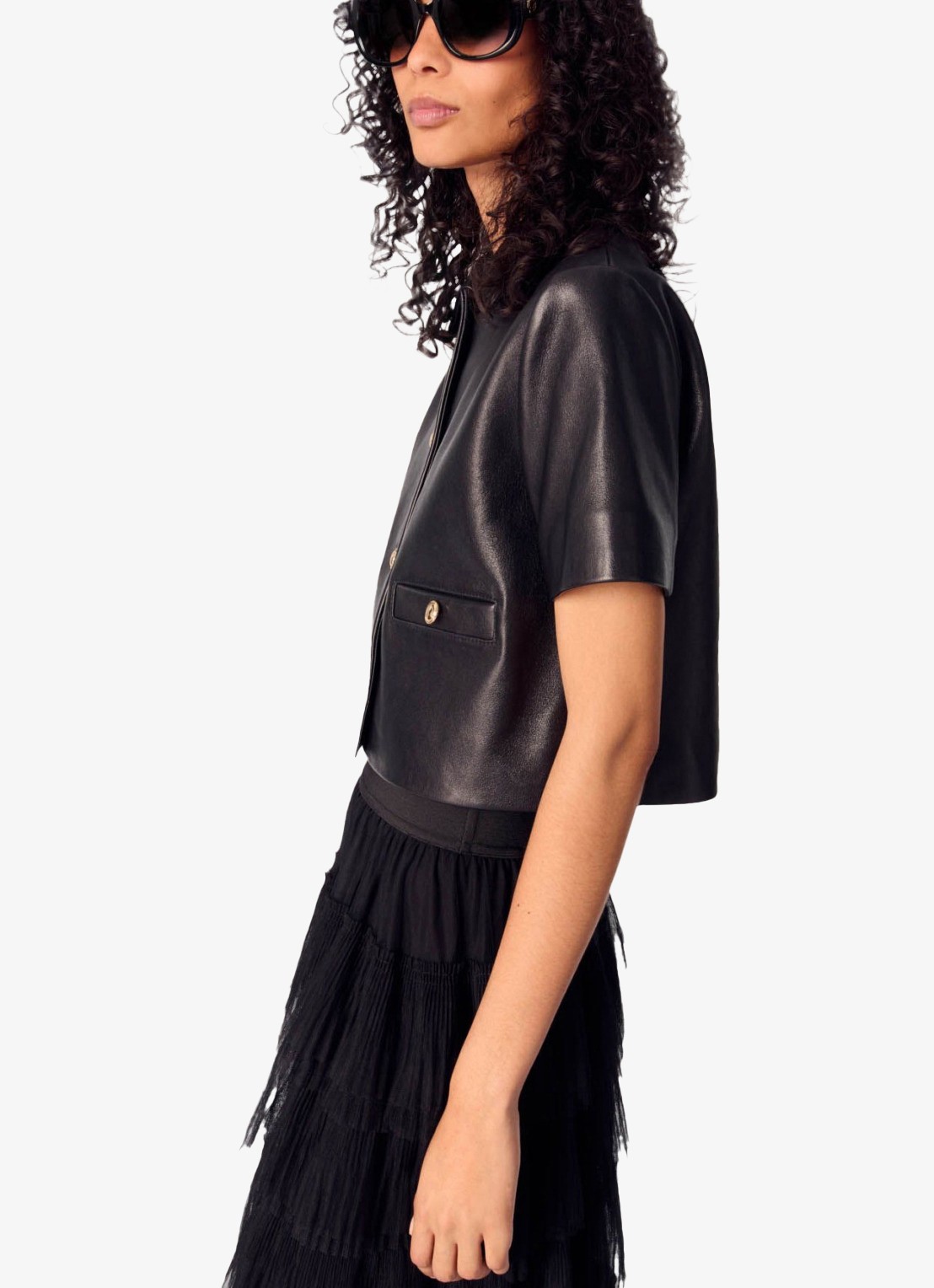Maje Cropped jack van leer met steekzakken - detail 7 zwart