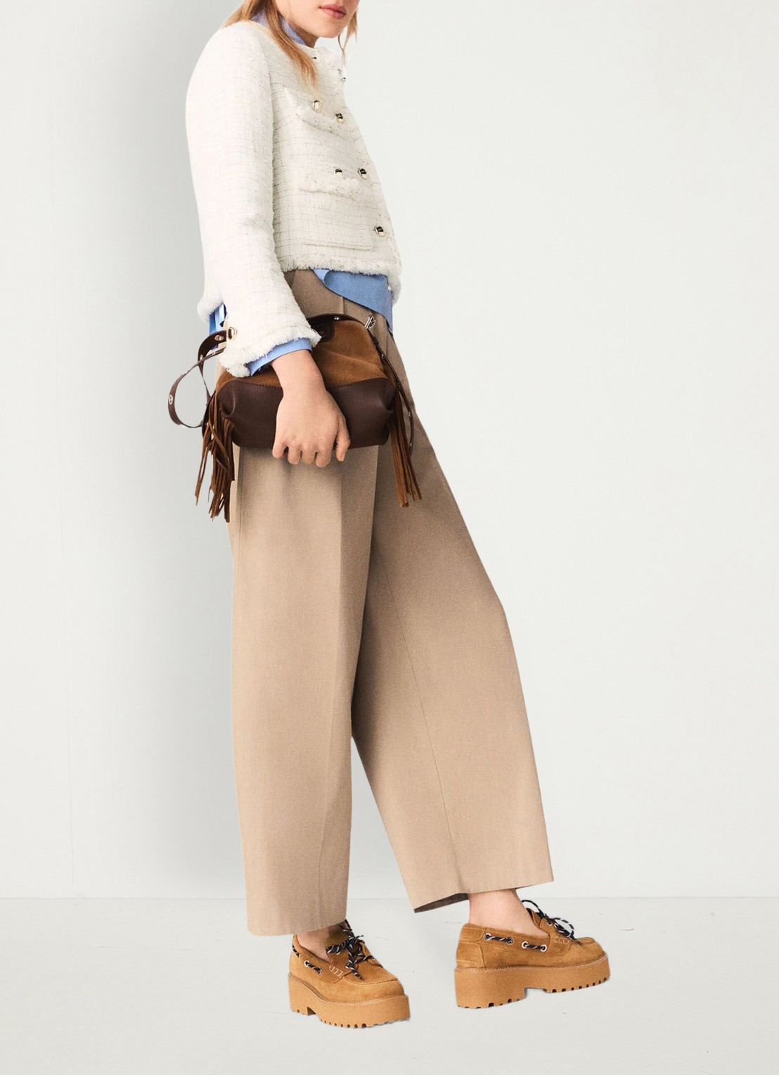 Maje Cropped jack van tweed met opgestikte zakken - detail 5 beige