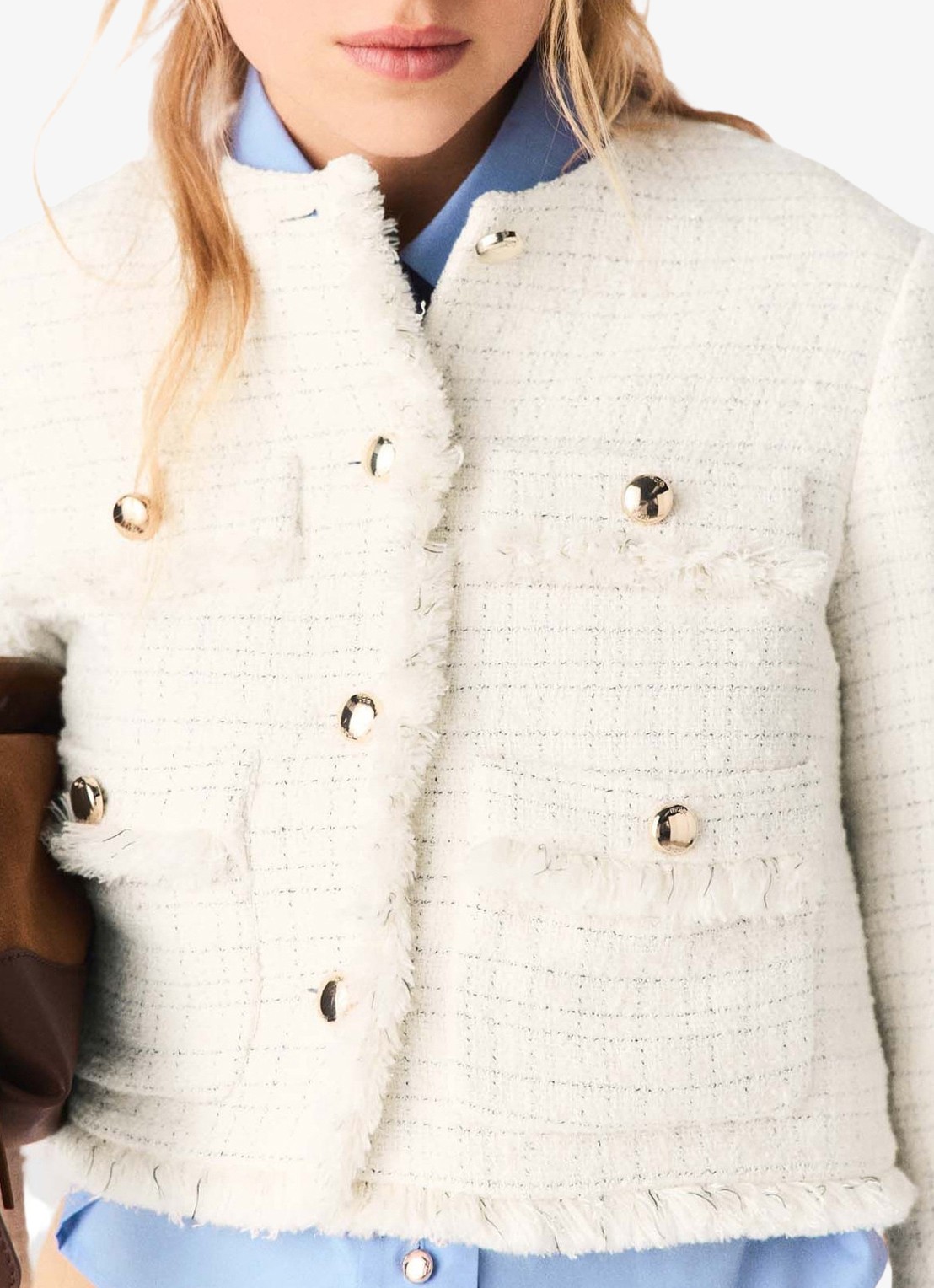 Maje Cropped jack van tweed met opgestikte zakken - detail 6 beige