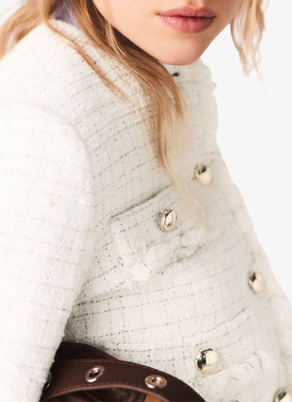 Maje Cropped jack van tweed met opgestikte zakken - detail 7 beige