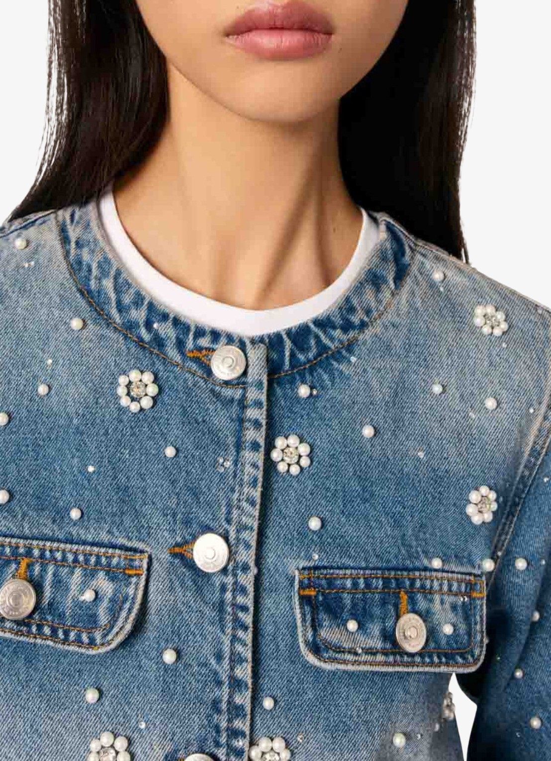 Maje Cropped spijkerjas met borduring - detail 6 indigo