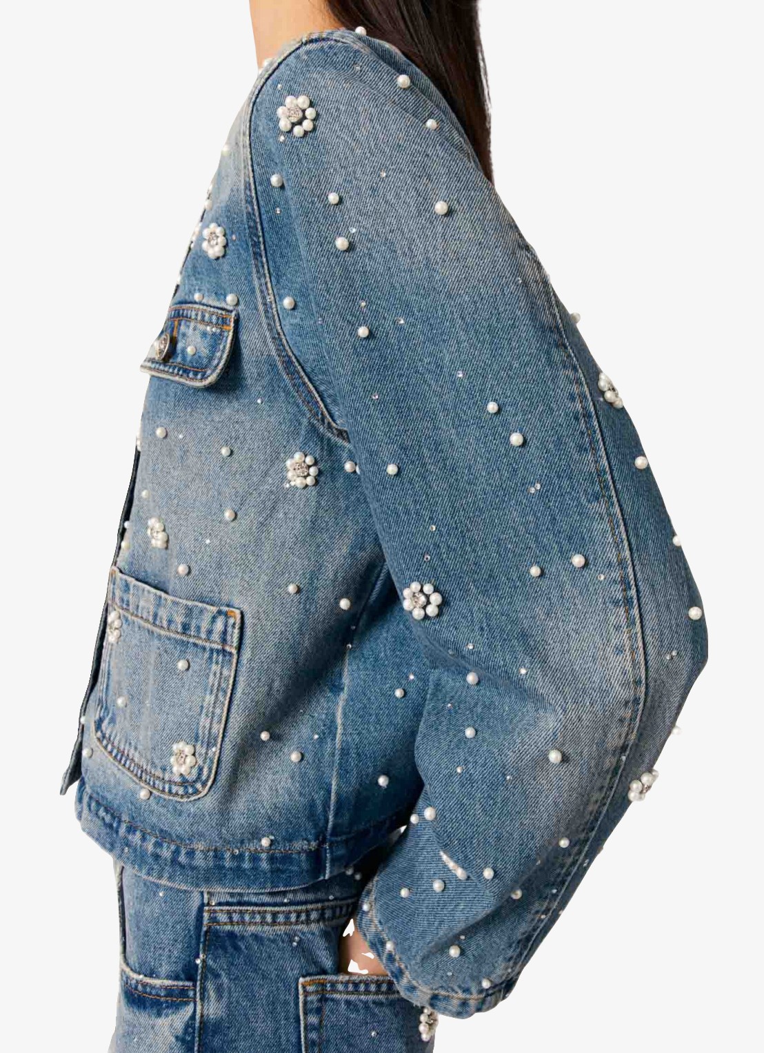 Maje Cropped spijkerjas met borduring - detail 7 indigo