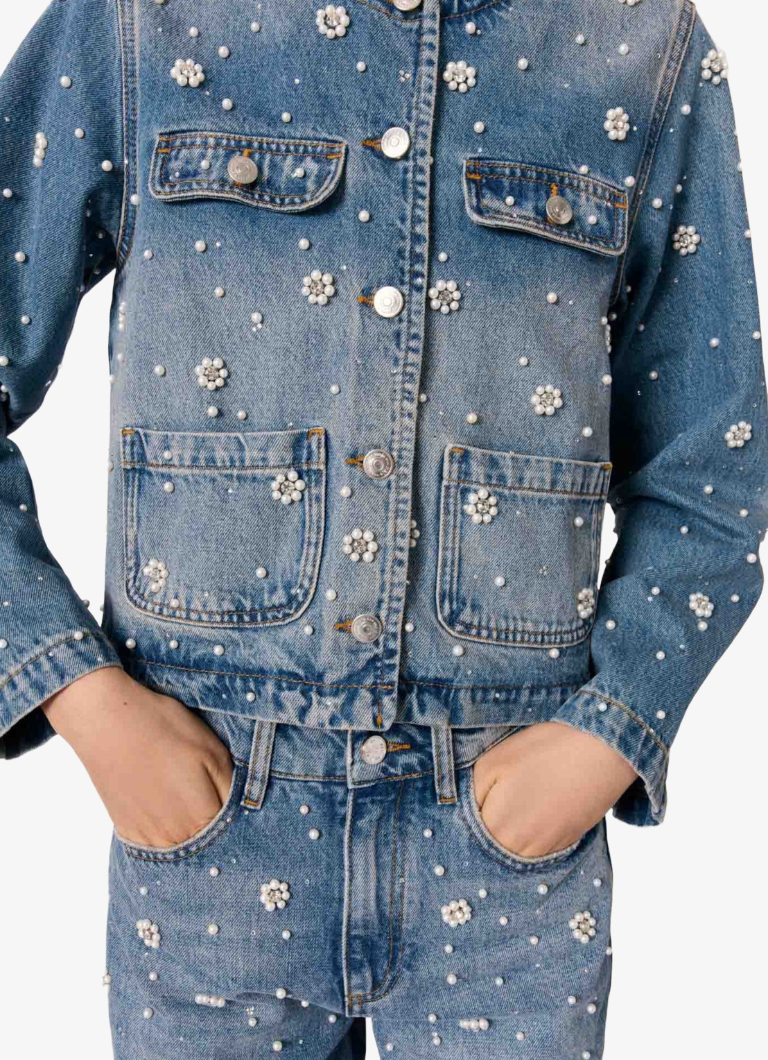 Maje Cropped spijkerjas met borduring - detail 8 indigo