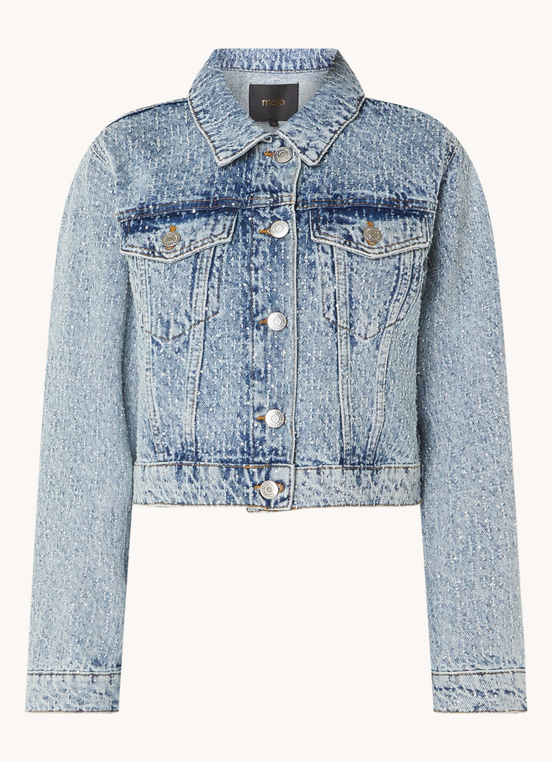 Maje Cropped spijkerjas met strass - voorkant indigo