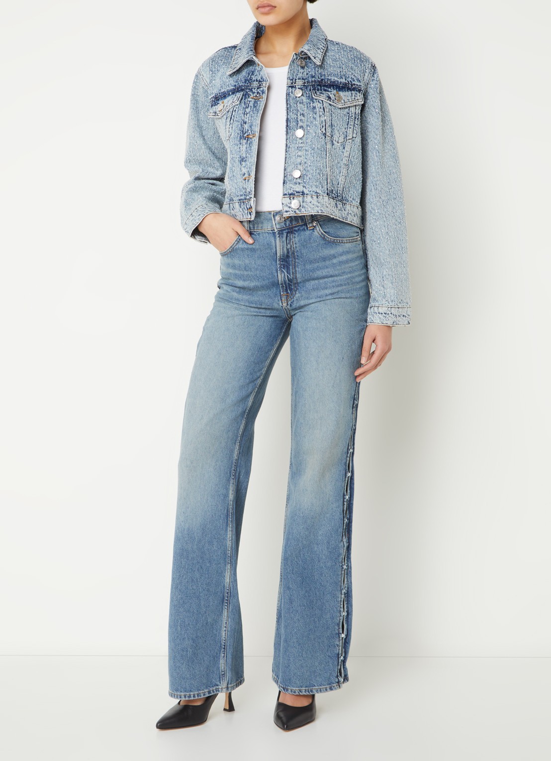 Maje Cropped spijkerjas met strass - voorkant 2 indigo