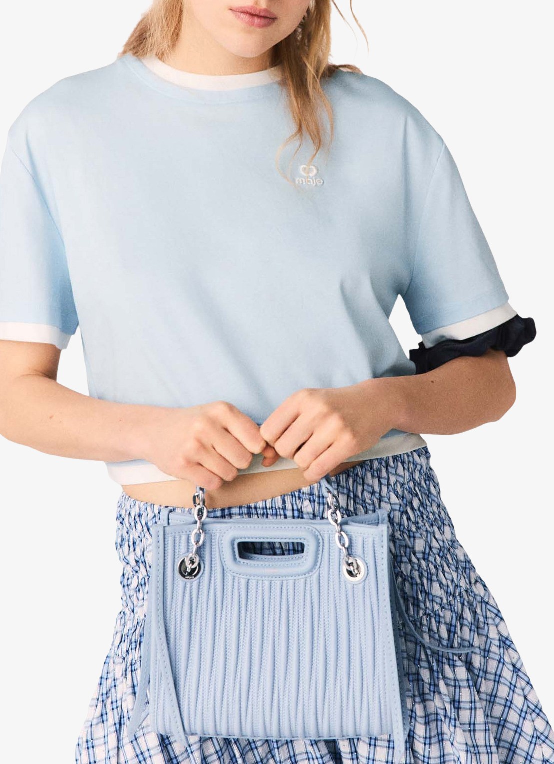 Maje Cropped T-shirt met logoborduring - detail 8 lichtblauw