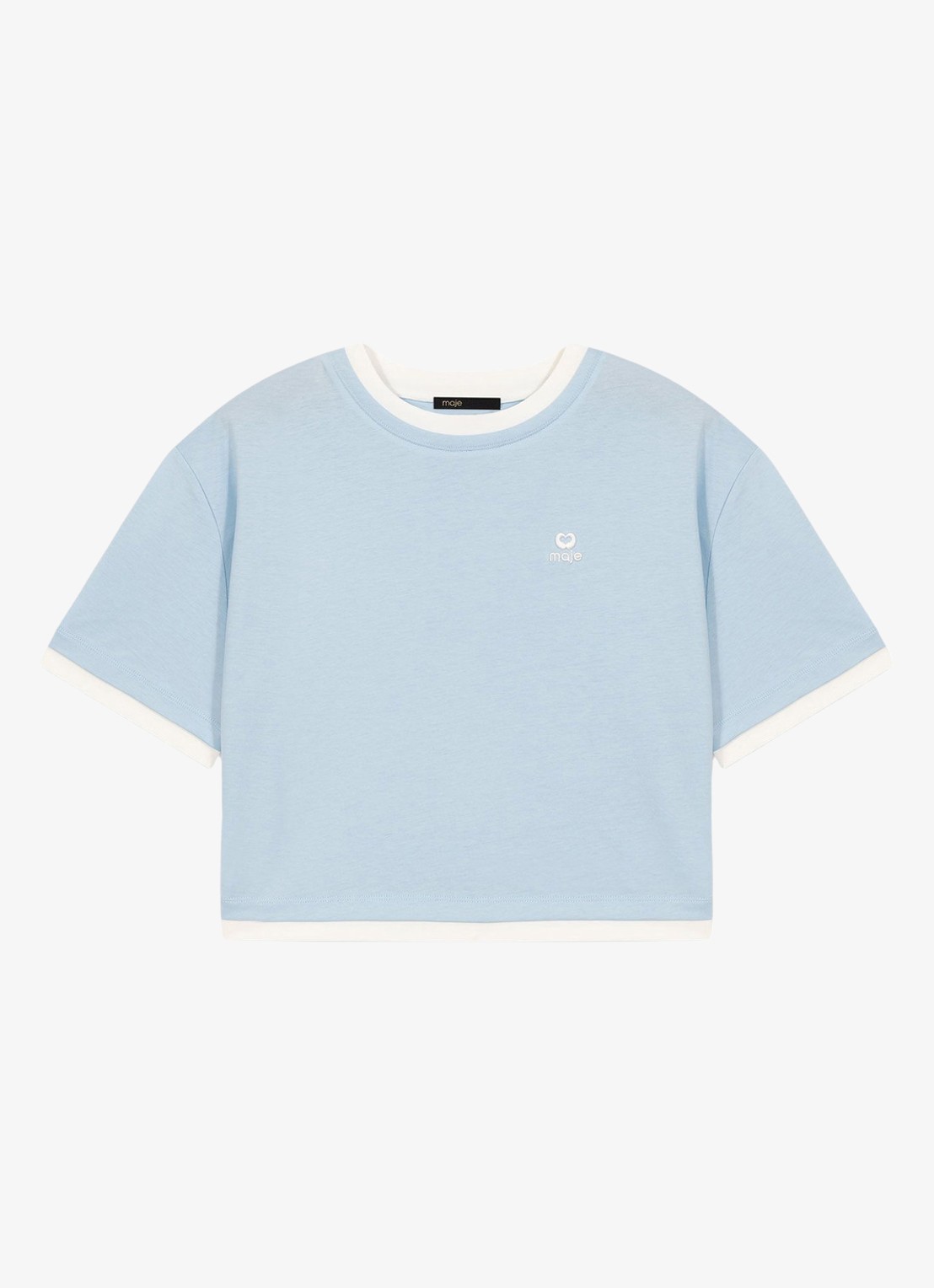 Maje Cropped T-shirt met logoborduring - voorkant lichtblauw