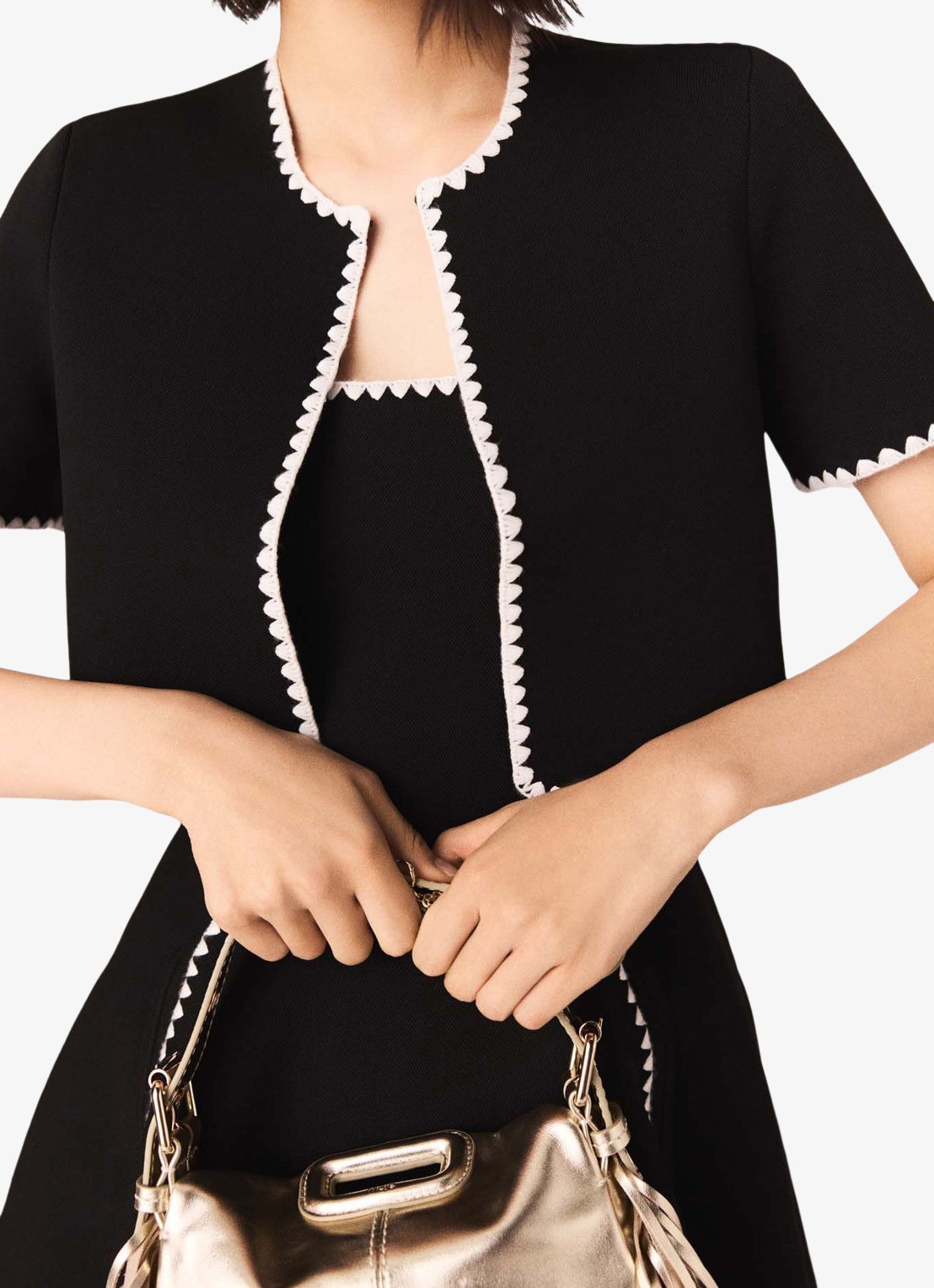 Maje Cropped vest met ronde hals - detail 6 zwart