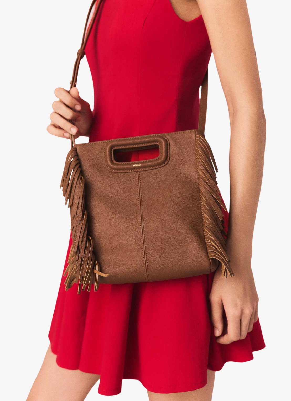 Maje Crossbodytas met franjes - voorkant 2 donkerbruin