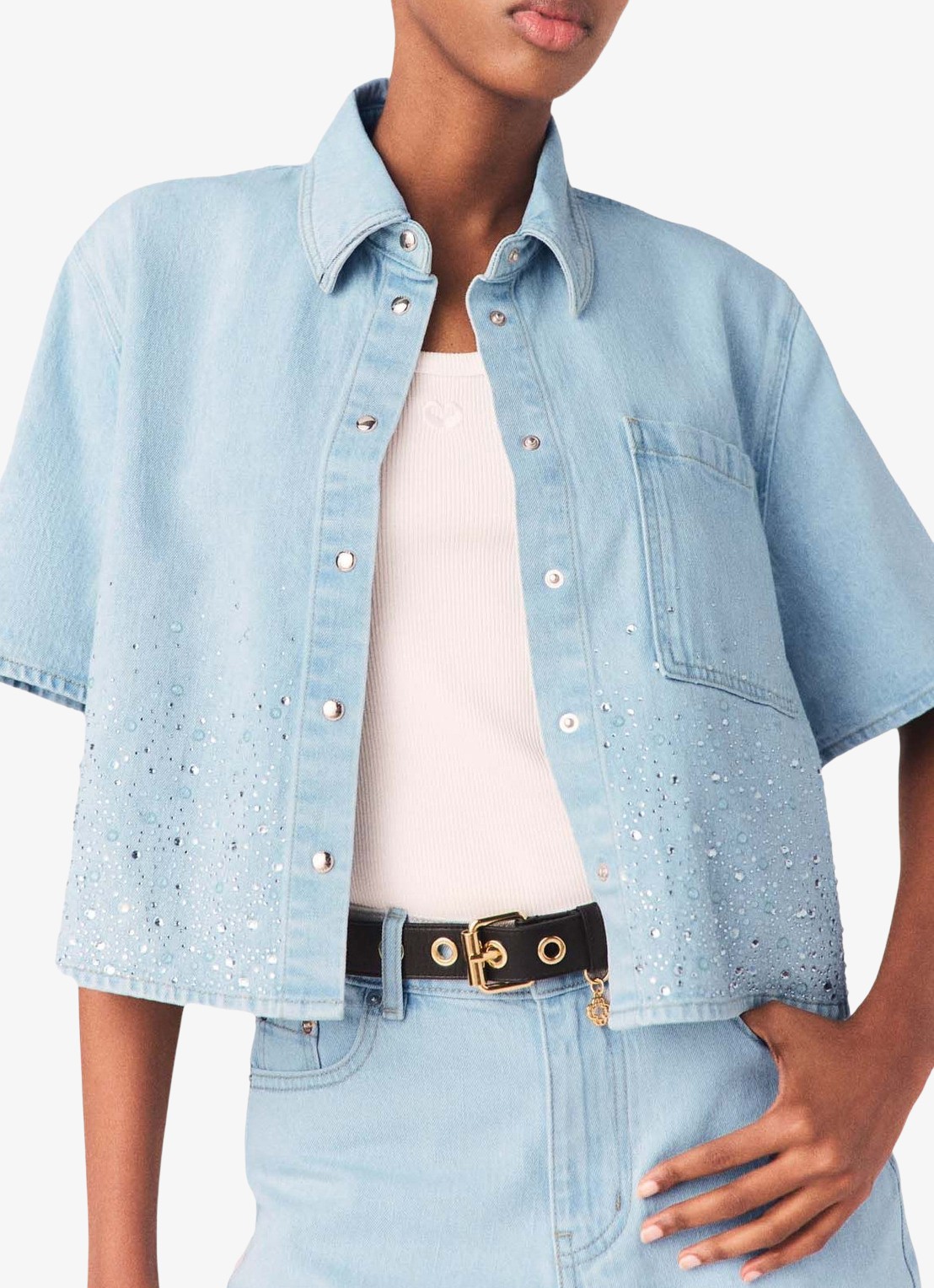 Maje Cyros blouse met strass  - detail blauw