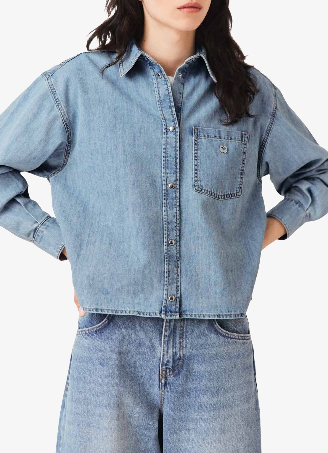 Maje Denim blouse met logo - detail 4 donkerblauw