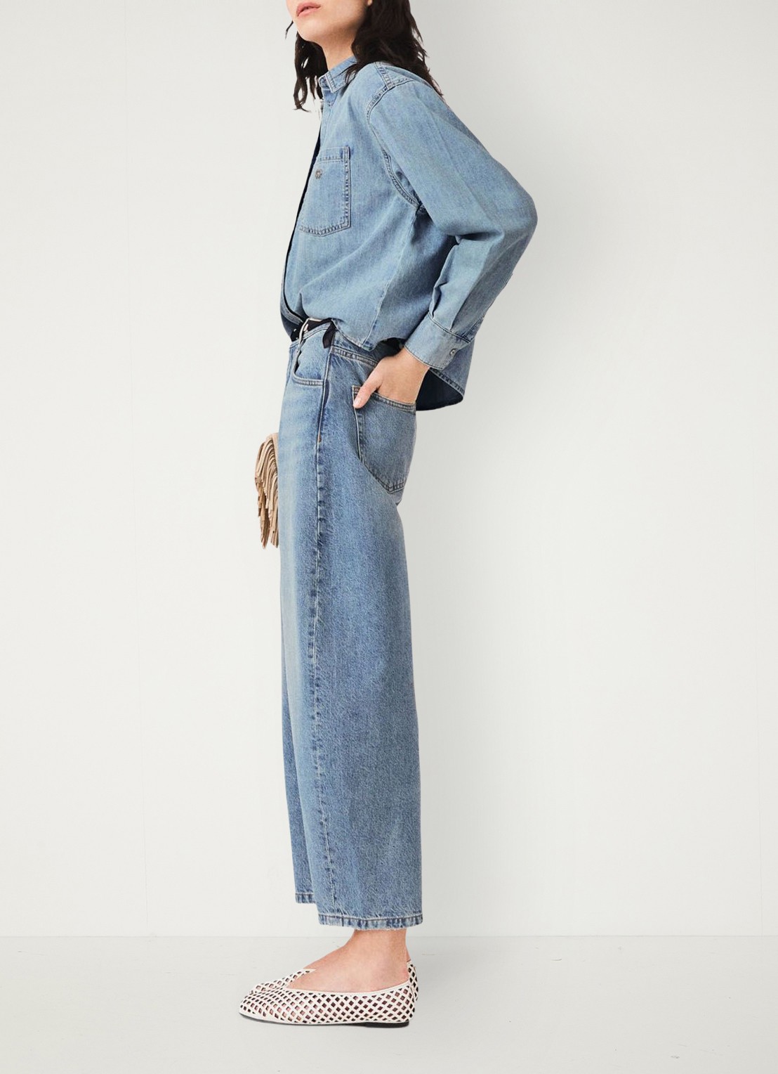 Maje Denim blouse met logo - detail 5 donkerblauw