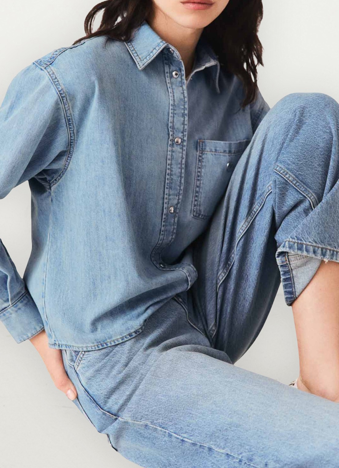 Maje Denim blouse met logo - detail 6 donkerblauw