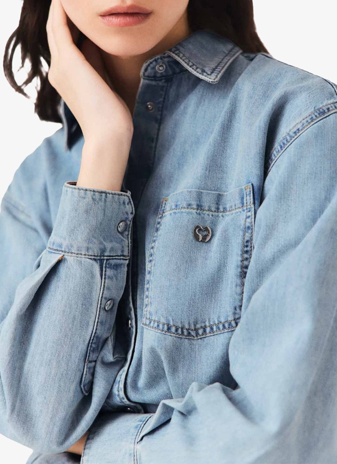 Maje Denim blouse met logo - detail 7 donkerblauw