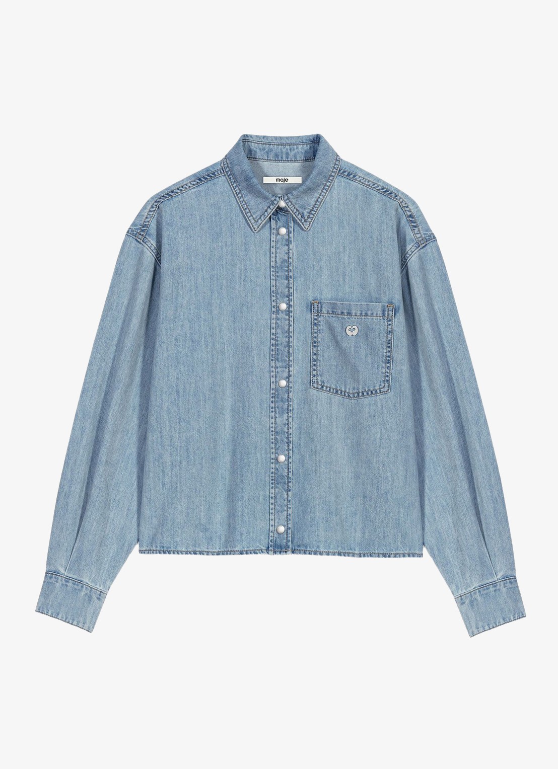 Maje Denim blouse met logo - voorkant 2 donkerblauw