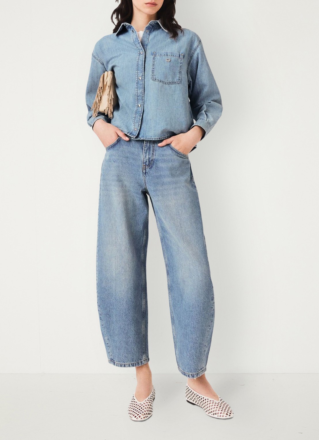 Maje Denim blouse met logo - voorkant 3 donkerblauw