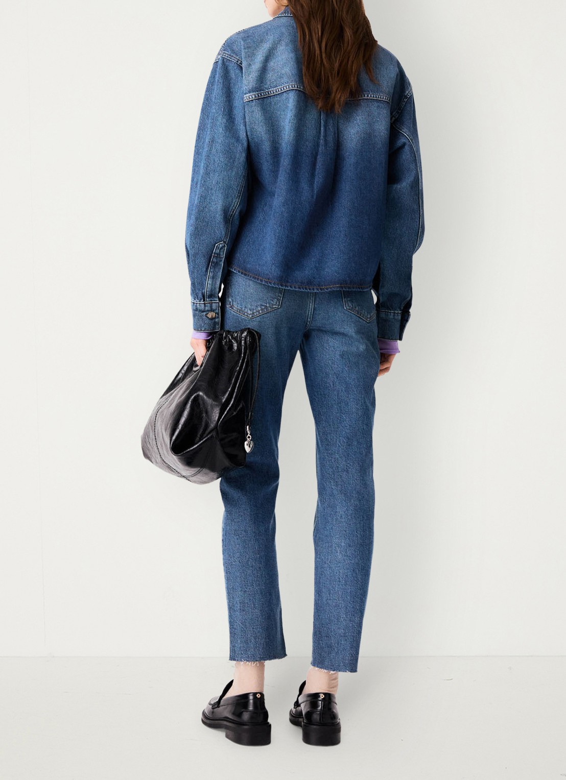 Maje Denim overshirt met sierlijke pins - achterkant 6 donkerblauw