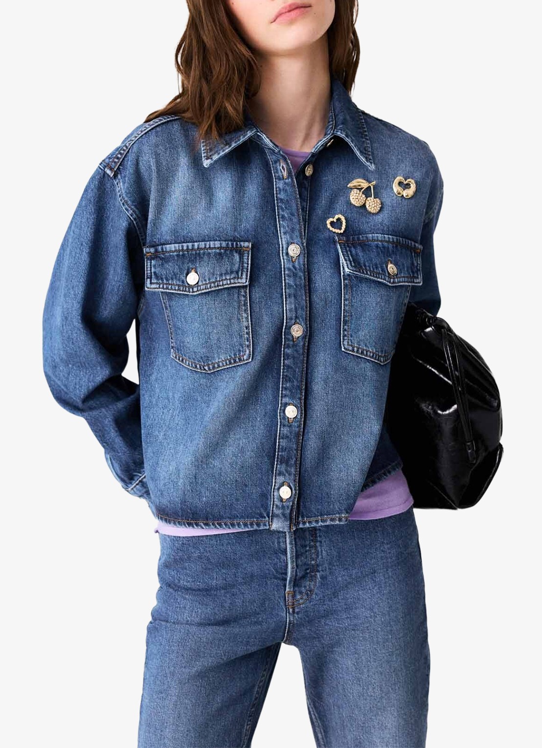 Maje Denim overshirt met sierlijke pins - detail 2 donkerblauw