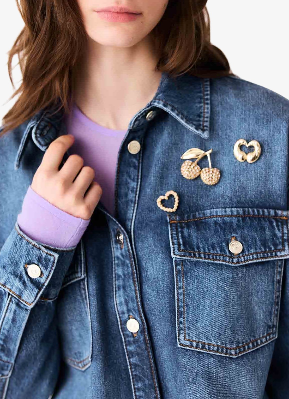 Maje Denim overshirt met sierlijke pins - detail 4 donkerblauw