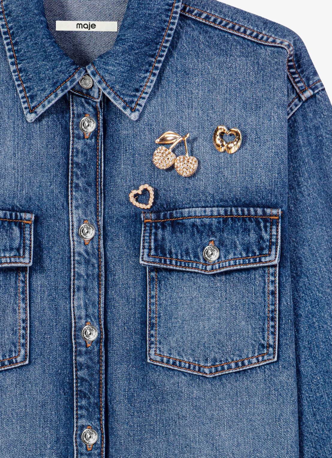 Maje Denim overshirt met sierlijke pins - detail 2 donkerblauw