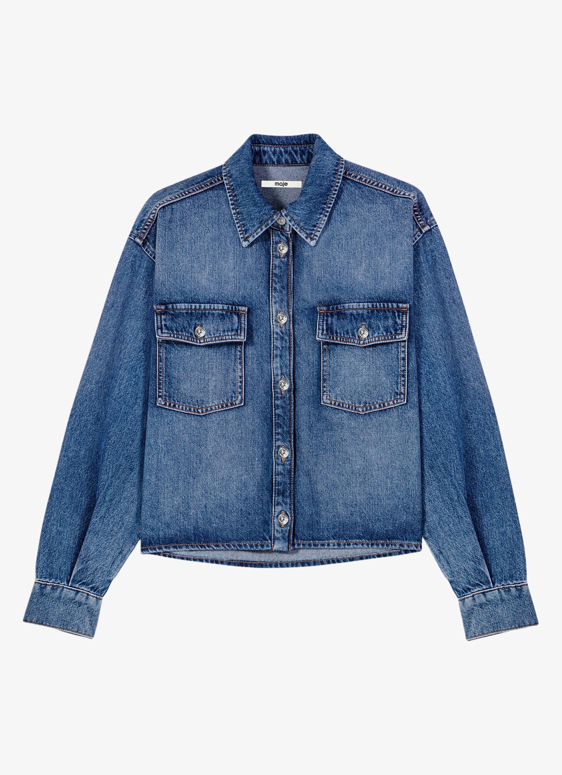 Maje Denim overshirt met sierlijke pins - detail 3 donkerblauw