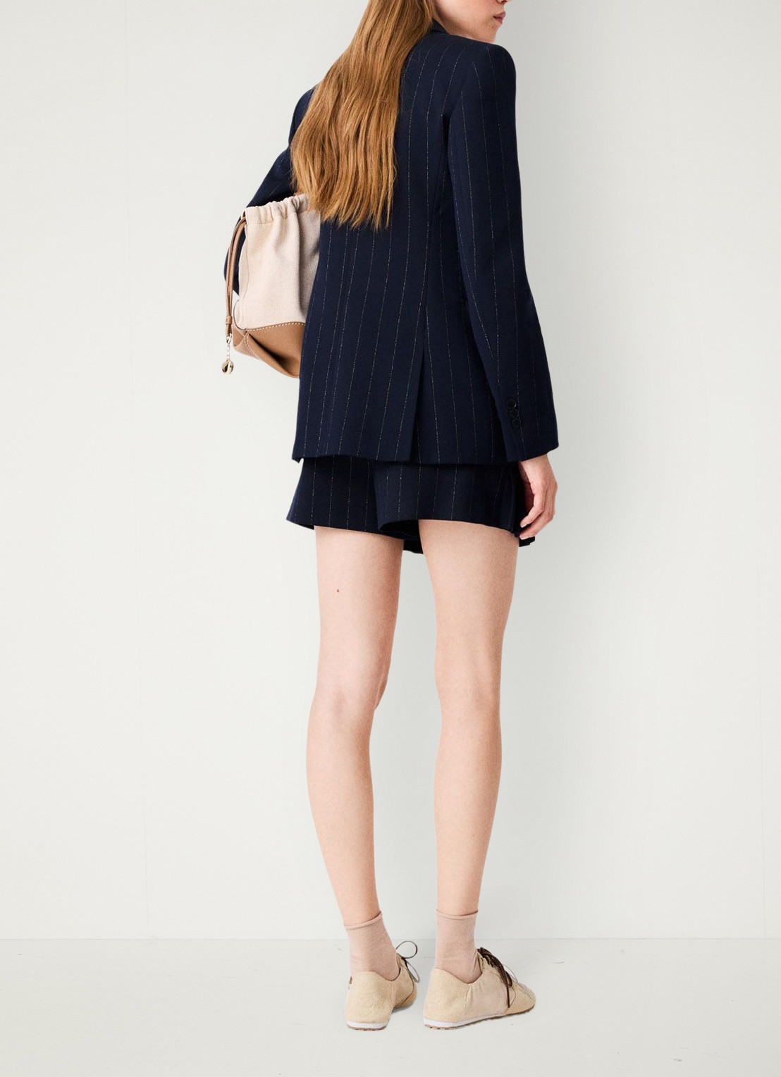 Maje Double-breasted blazer in wolblend met krijtstreep - achterkant 6 donkerblauw