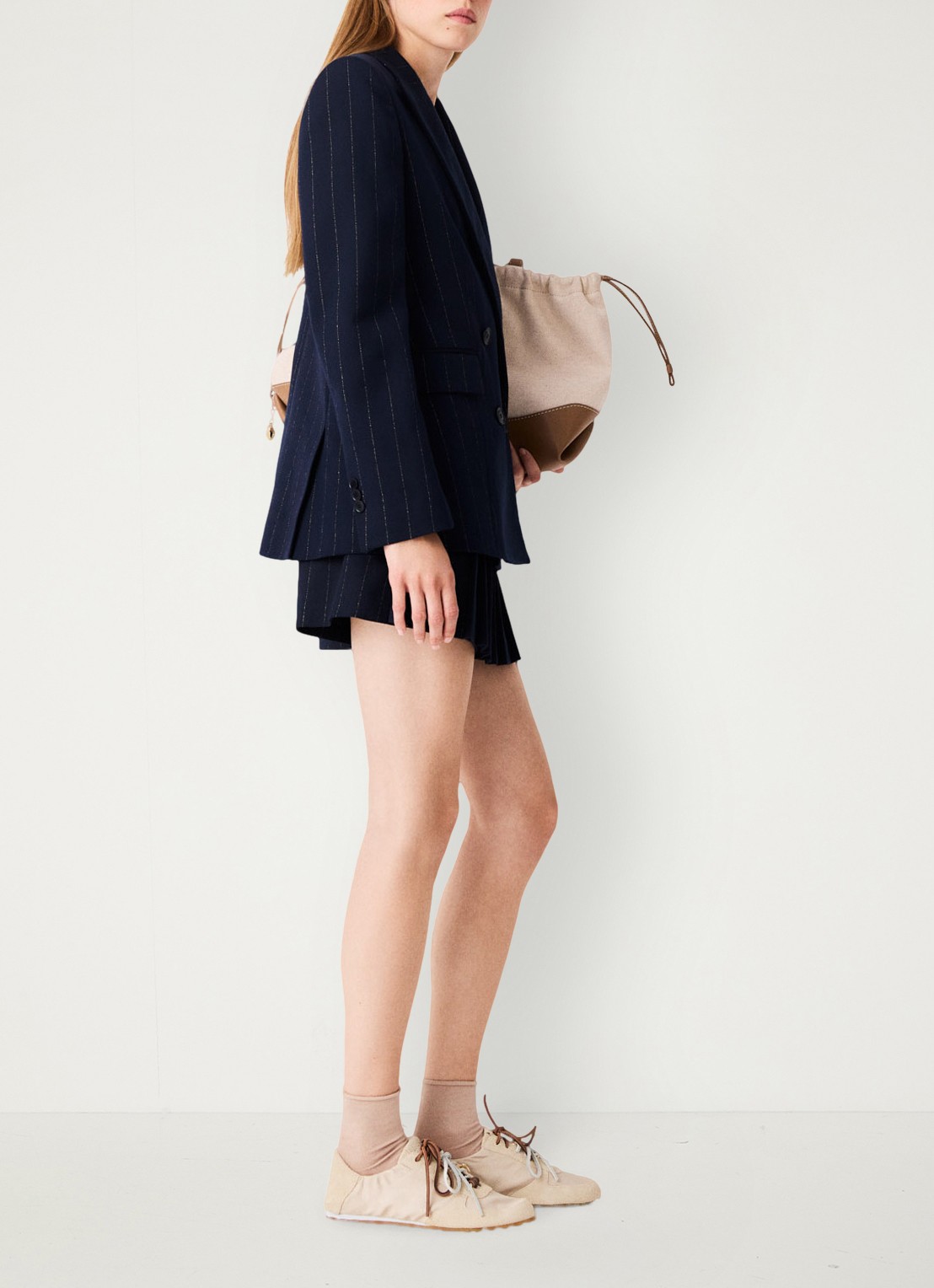 Maje Double-breasted blazer in wolblend met krijtstreep - detail 2 donkerblauw