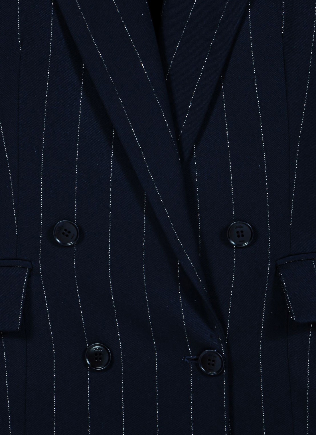 Maje Double-breasted blazer in wolblend met krijtstreep - detail 5 donkerblauw