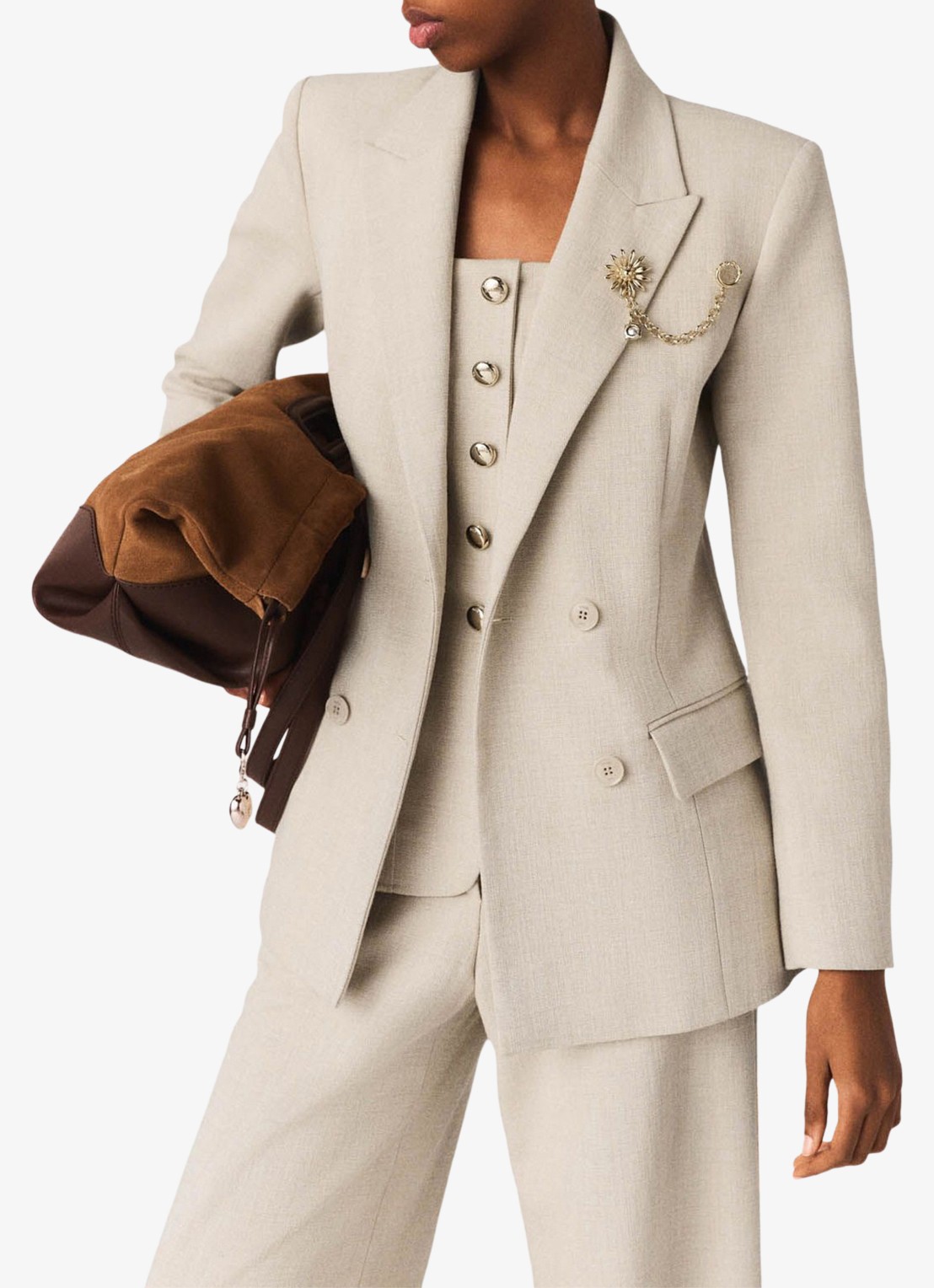 Maje Double-breasted blazer met klepzakken - detail beige