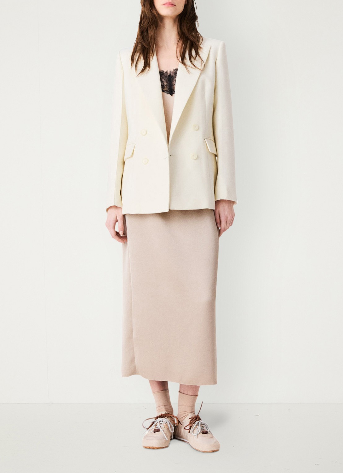 Maje Double-breasted blazer met klepzakken - voorkant 2 beige