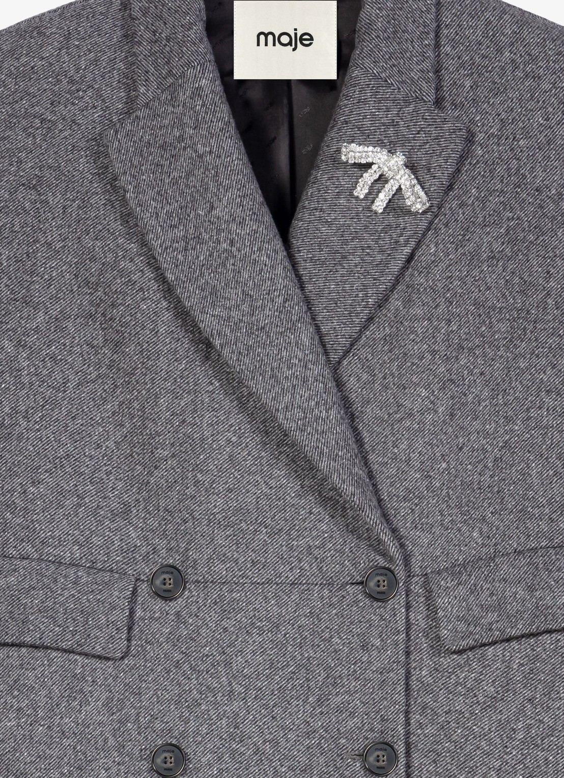 Maje Double-breasted jas in wolblend - detail 2 grijs