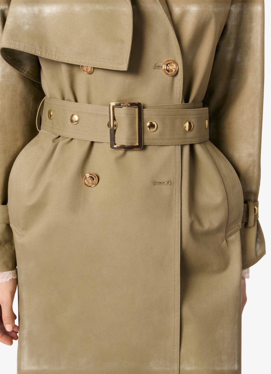 Maje Double-breasted trenchcoat met ceintuur - detail 7 khaki
